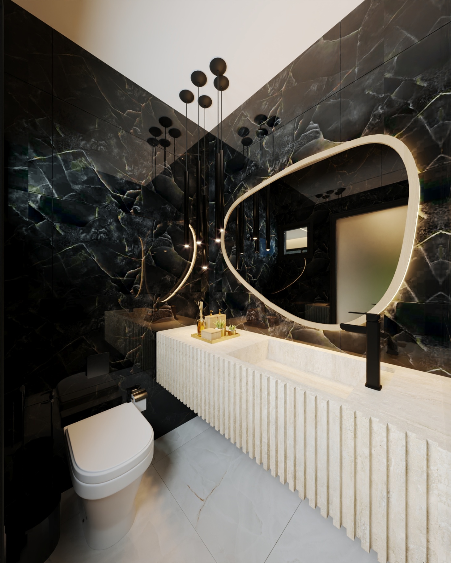 Lavabo com mármore preto e cuba esculpida